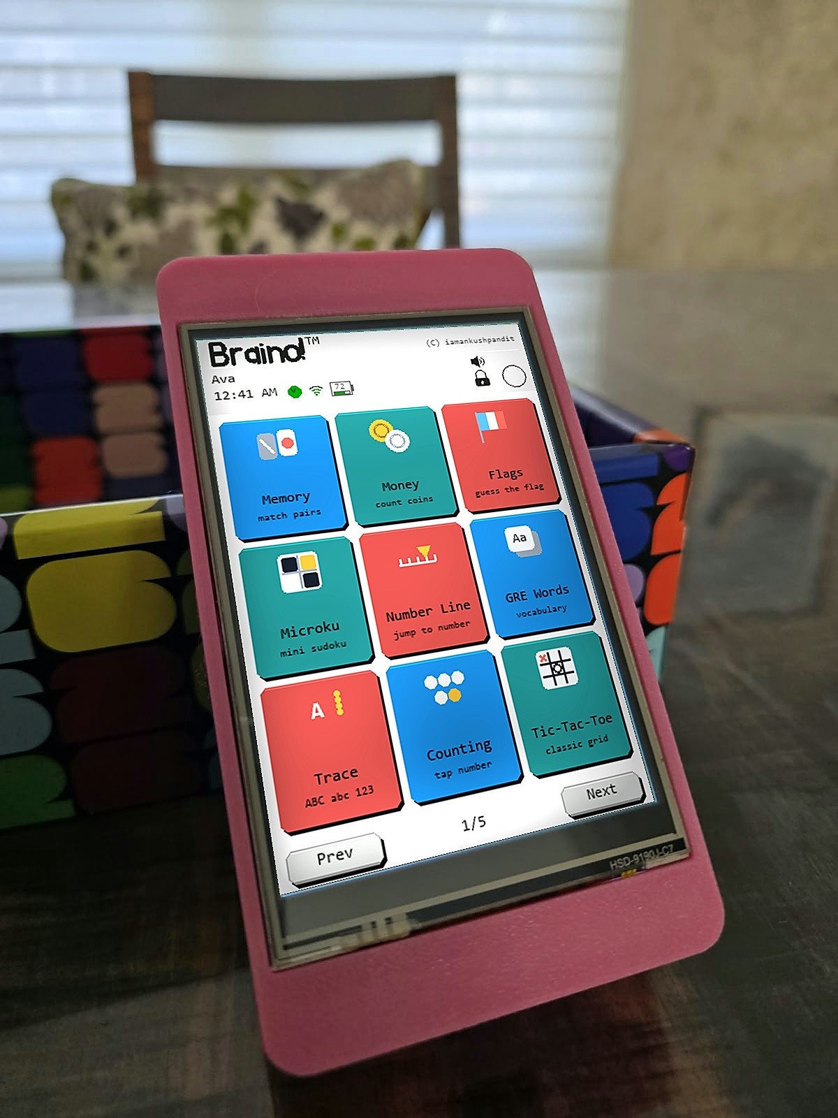 A Braino in a printed case showing the launcher