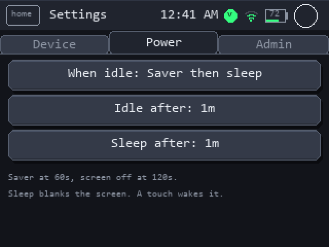 Settings: power
